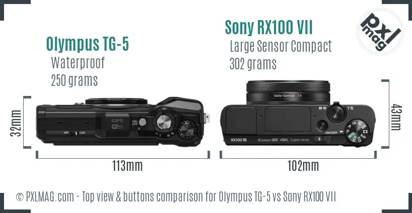 Olympus TG-5 vs Sony RX100 VII top view buttons comparison