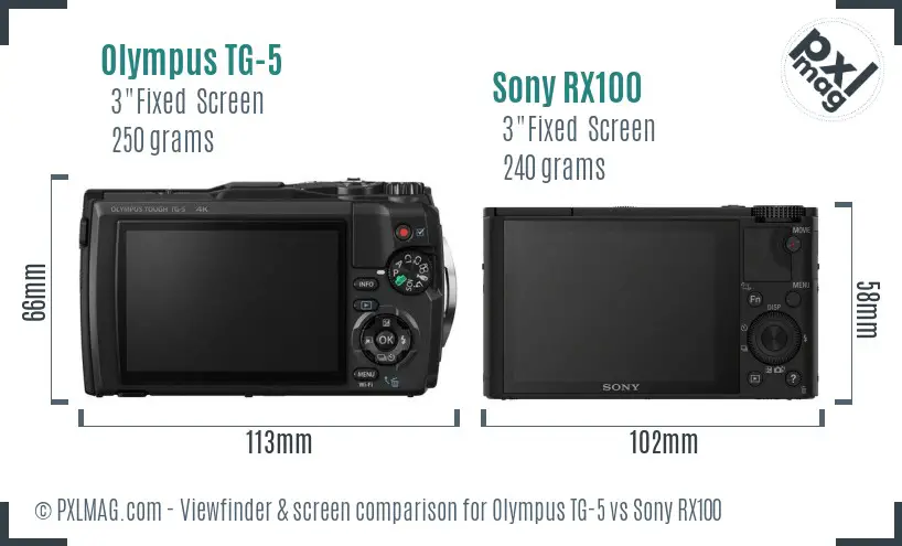 Olympus TG-5 vs Sony RX100 Screen and Viewfinder comparison
