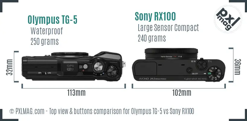 Olympus TG-5 vs Sony RX100 top view buttons comparison
