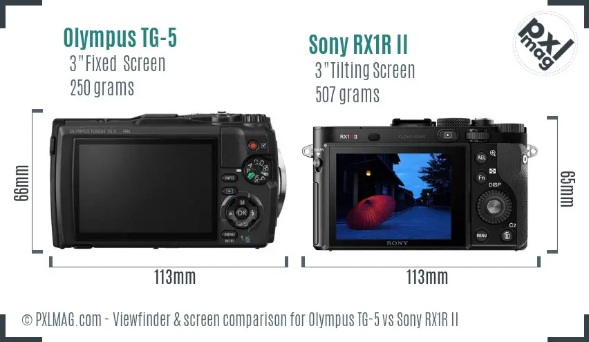 Olympus TG-5 vs Sony RX1R II Screen and Viewfinder comparison