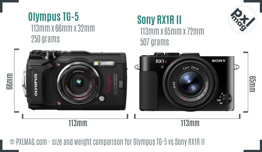 Olympus TG-5 vs Sony RX1R II size comparison