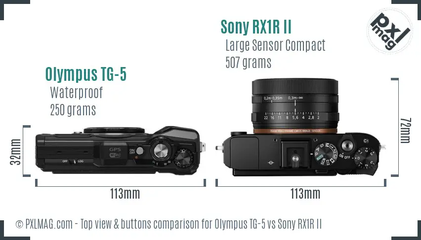 Olympus TG-5 vs Sony RX1R II top view buttons comparison