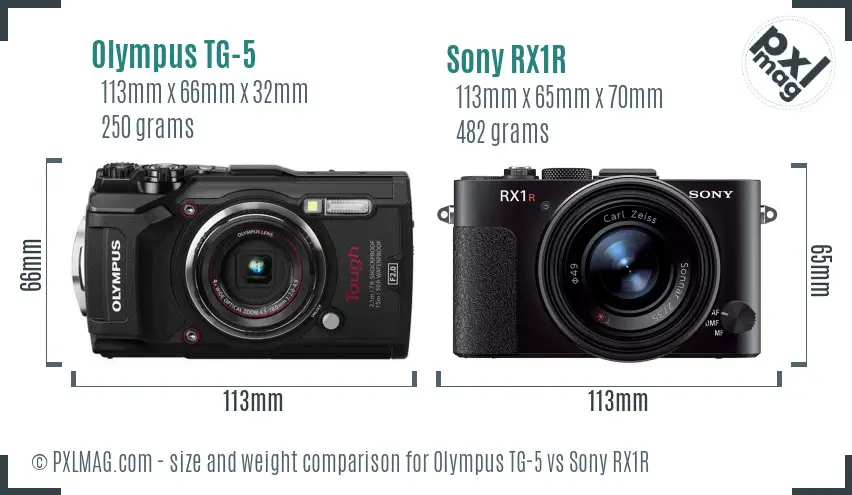 Olympus TG-5 vs Sony RX1R size comparison