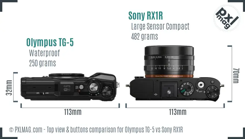 Olympus TG-5 vs Sony RX1R top view buttons comparison
