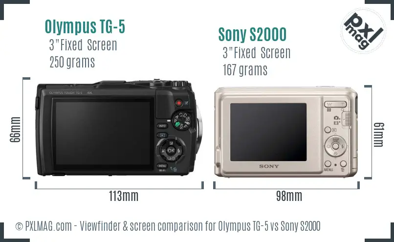 Olympus TG-5 vs Sony S2000 Screen and Viewfinder comparison