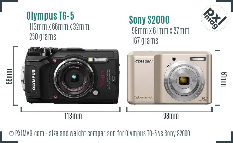 Olympus TG-5 vs Sony S2000 size comparison
