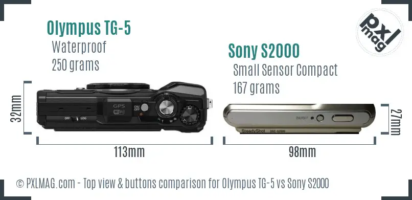 Olympus TG-5 vs Sony S2000 top view buttons comparison