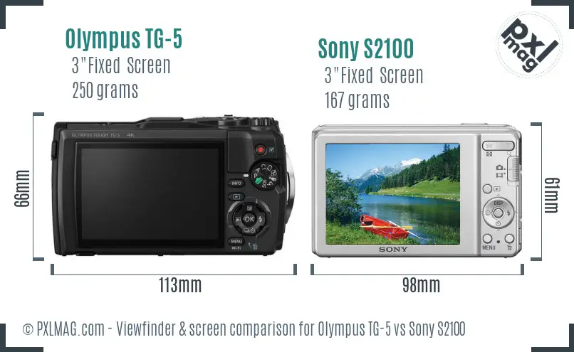 Olympus TG-5 vs Sony S2100 Screen and Viewfinder comparison