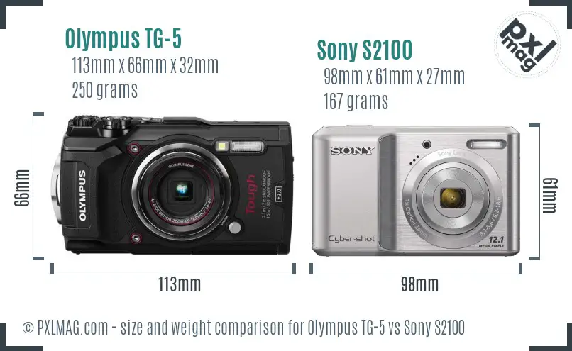 Olympus TG-5 vs Sony S2100 size comparison