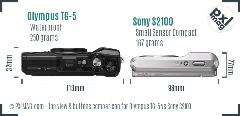 Olympus TG-5 vs Sony S2100 top view buttons comparison