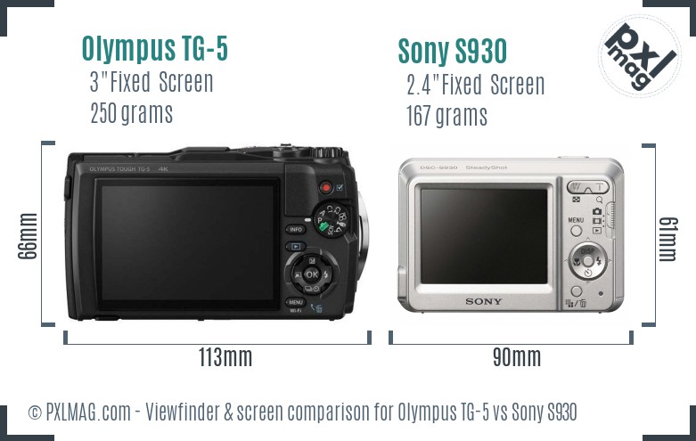 Olympus TG-5 vs Sony S930 Screen and Viewfinder comparison