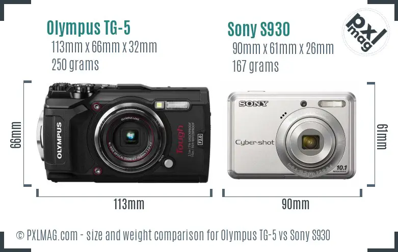 Olympus TG-5 vs Sony S930 size comparison