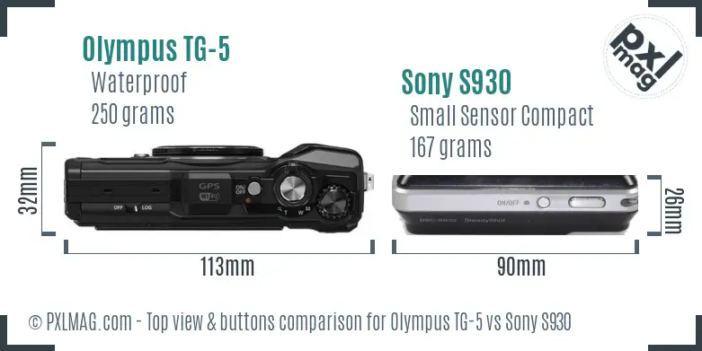 Olympus TG-5 vs Sony S930 top view buttons comparison