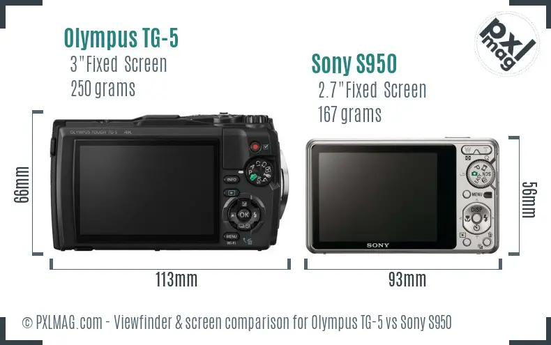 Olympus TG-5 vs Sony S950 Screen and Viewfinder comparison