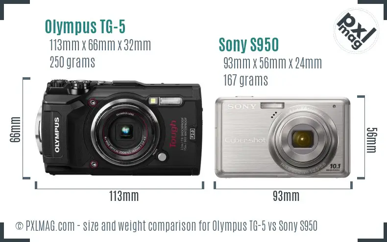 Olympus TG-5 vs Sony S950 size comparison