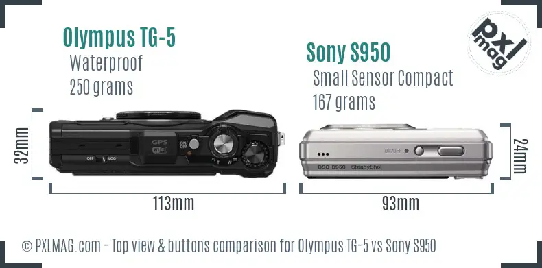 Olympus TG-5 vs Sony S950 top view buttons comparison