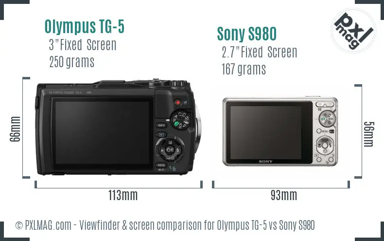 Olympus TG-5 vs Sony S980 Screen and Viewfinder comparison