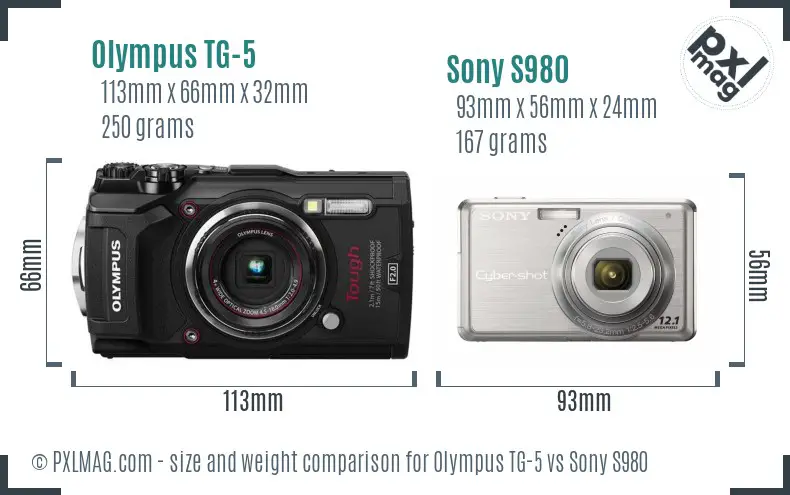 Olympus TG-5 vs Sony S980 size comparison