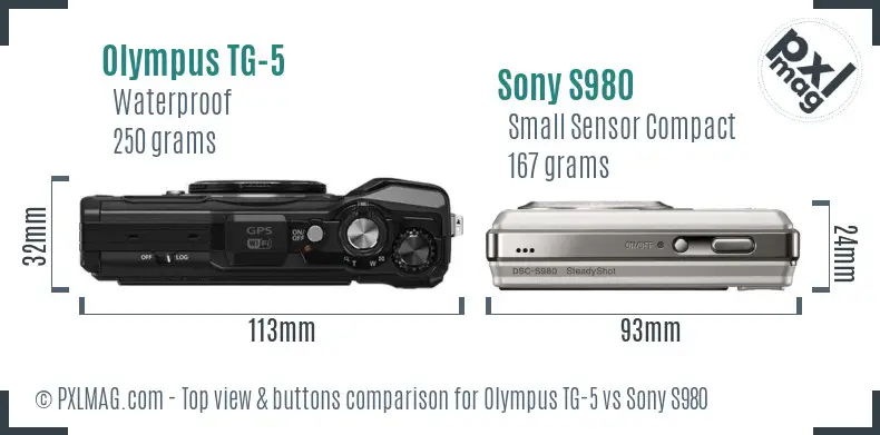 Olympus TG-5 vs Sony S980 top view buttons comparison