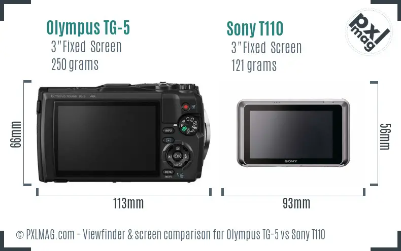 Olympus TG-5 vs Sony T110 Screen and Viewfinder comparison