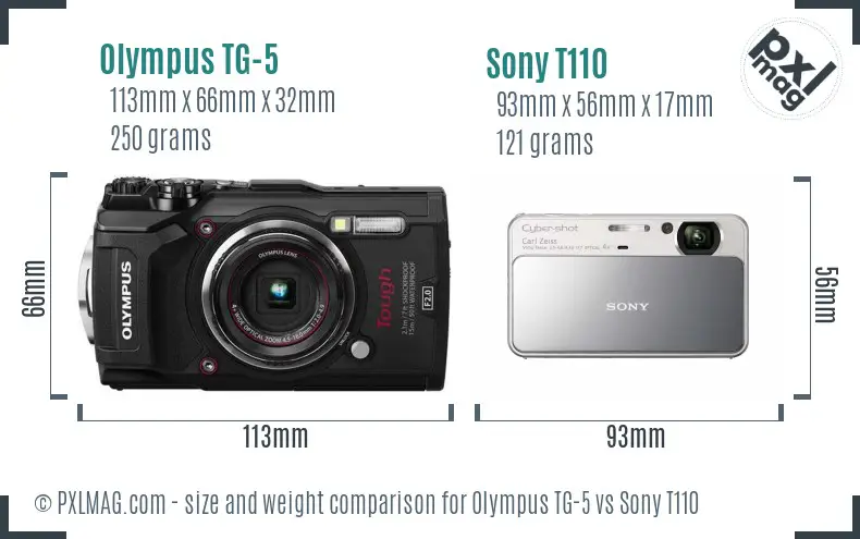Olympus TG-5 vs Sony T110 size comparison