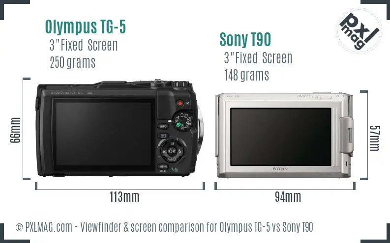 Olympus TG-5 vs Sony T90 Screen and Viewfinder comparison