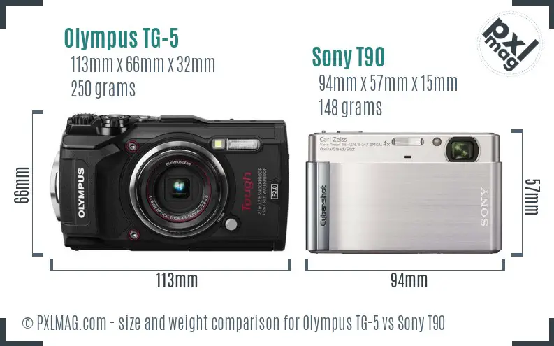 Olympus TG-5 vs Sony T90 size comparison