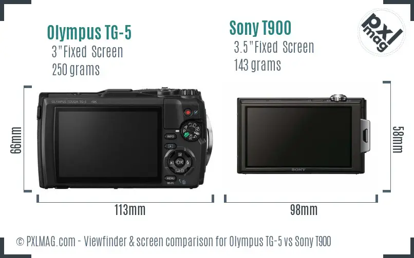 Olympus TG-5 vs Sony T900 Screen and Viewfinder comparison