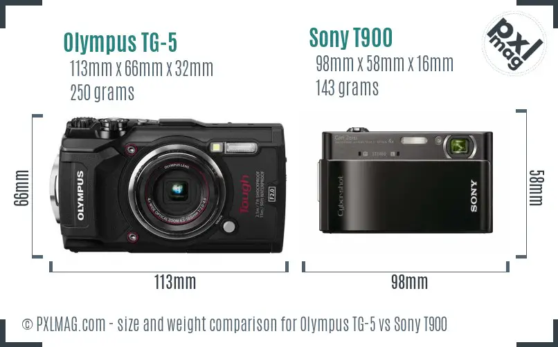 Olympus TG-5 vs Sony T900 size comparison