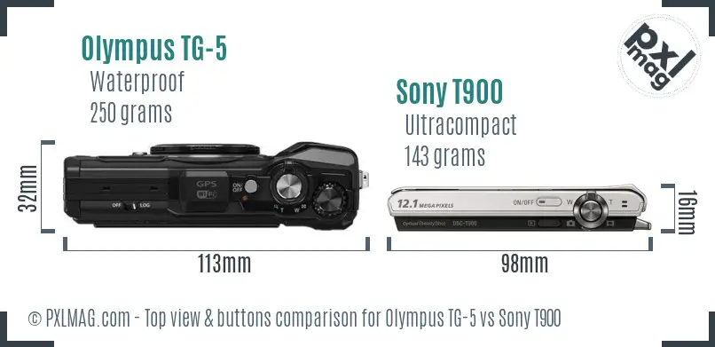 Olympus TG-5 vs Sony T900 top view buttons comparison