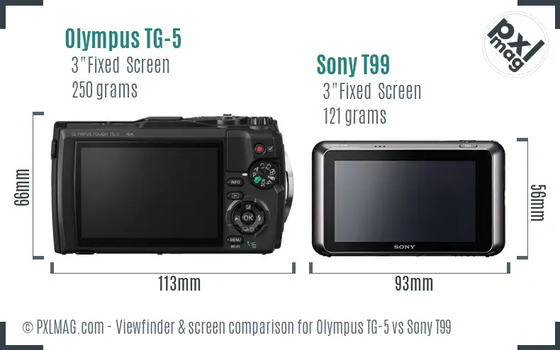 Olympus TG-5 vs Sony T99 Screen and Viewfinder comparison