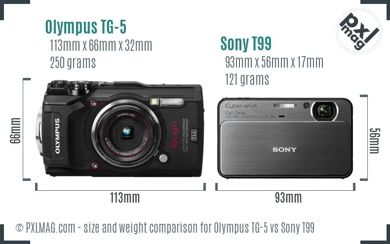 Olympus TG-5 vs Sony T99 size comparison