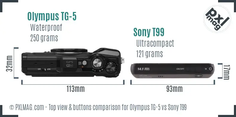 Olympus TG-5 vs Sony T99 top view buttons comparison