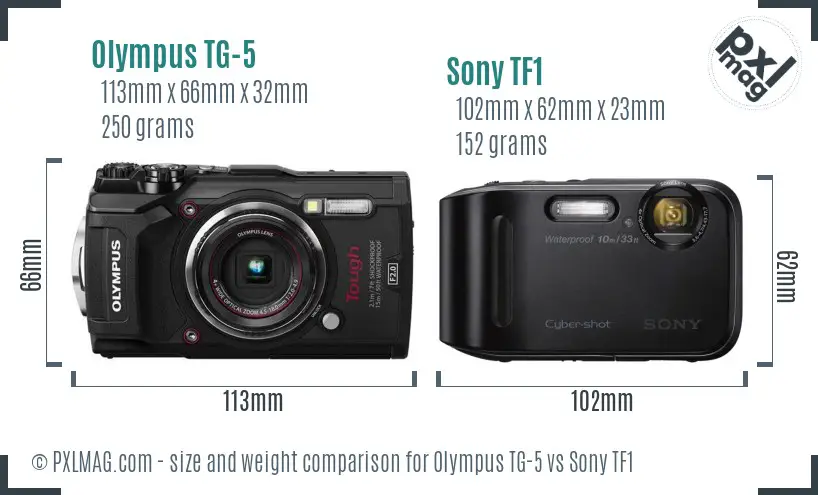 Olympus TG-5 vs Sony TF1 size comparison