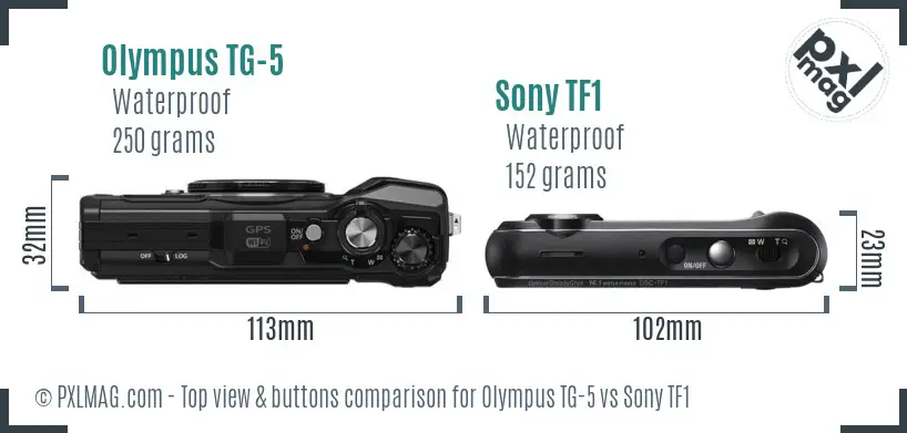 Olympus TG-5 vs Sony TF1 top view buttons comparison