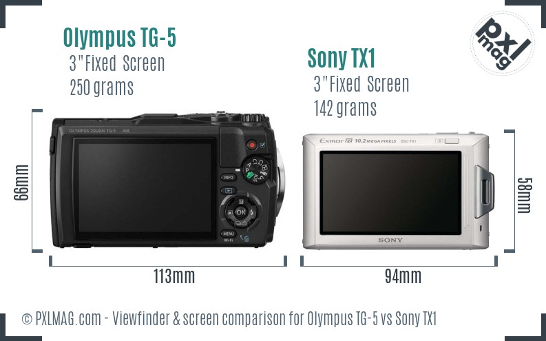 Olympus TG-5 vs Sony TX1 Screen and Viewfinder comparison