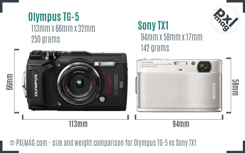 Olympus TG-5 vs Sony TX1 size comparison