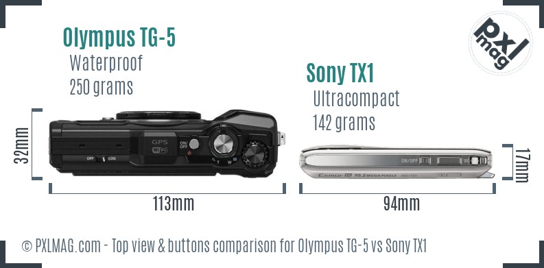 Olympus TG-5 vs Sony TX1 top view buttons comparison