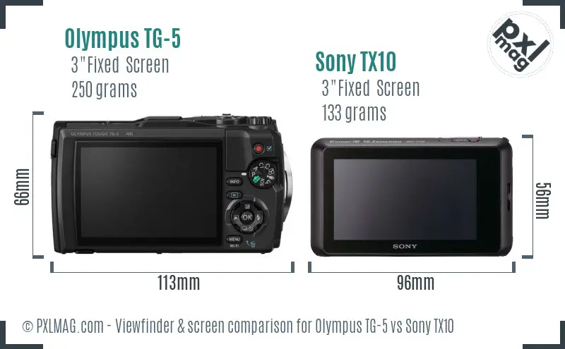 Olympus TG-5 vs Sony TX10 Screen and Viewfinder comparison