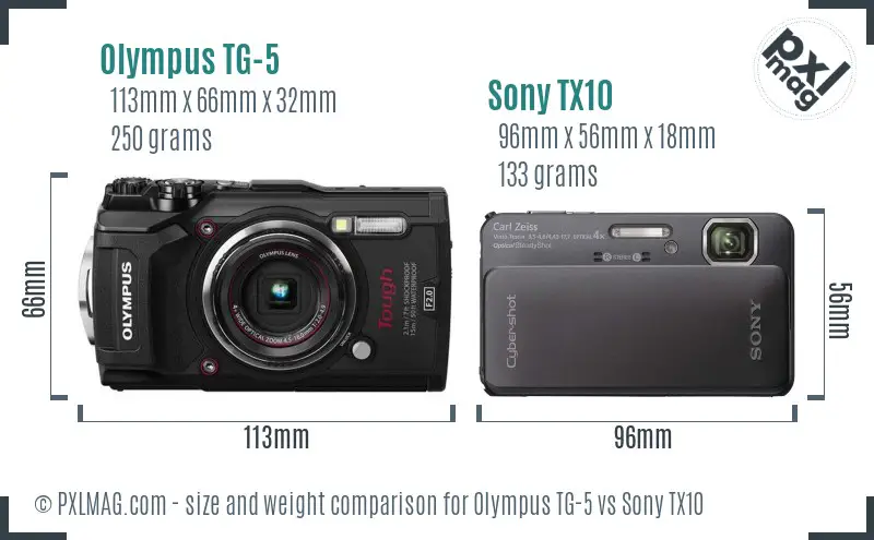 Olympus TG-5 vs Sony TX10 size comparison