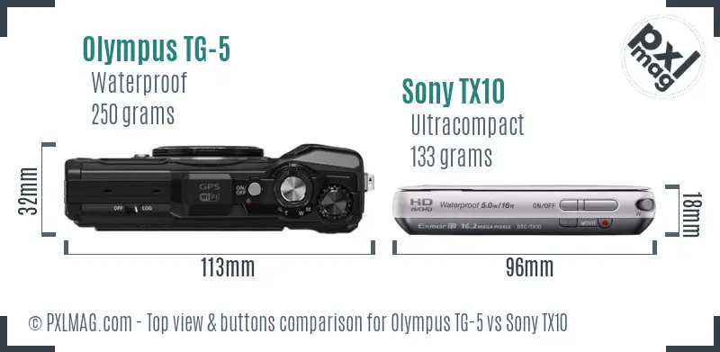 Olympus TG-5 vs Sony TX10 top view buttons comparison