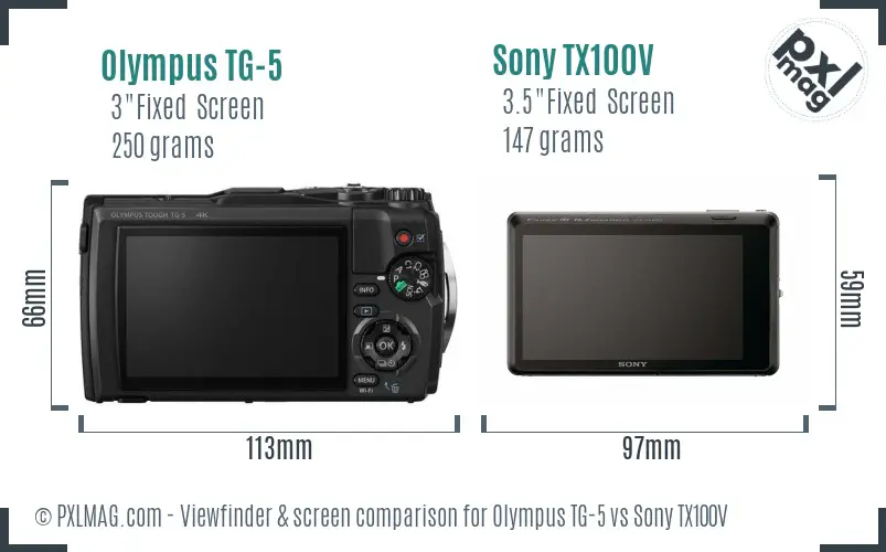 Olympus TG-5 vs Sony TX100V Screen and Viewfinder comparison