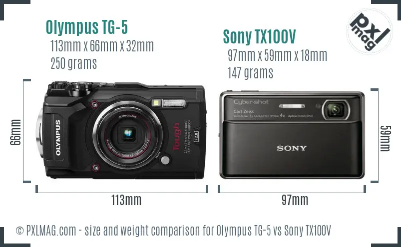 Olympus TG-5 vs Sony TX100V size comparison