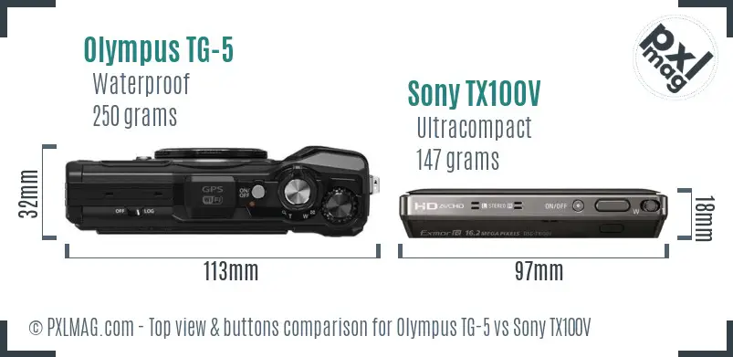 Olympus TG-5 vs Sony TX100V top view buttons comparison