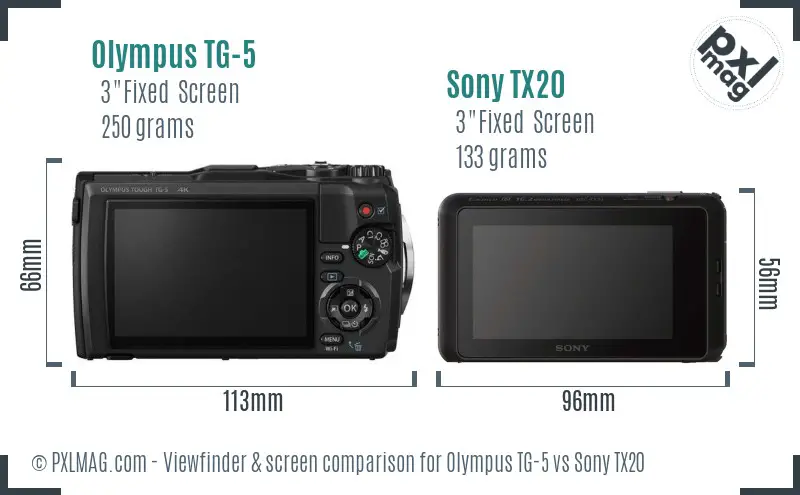 Olympus TG-5 vs Sony TX20 Screen and Viewfinder comparison