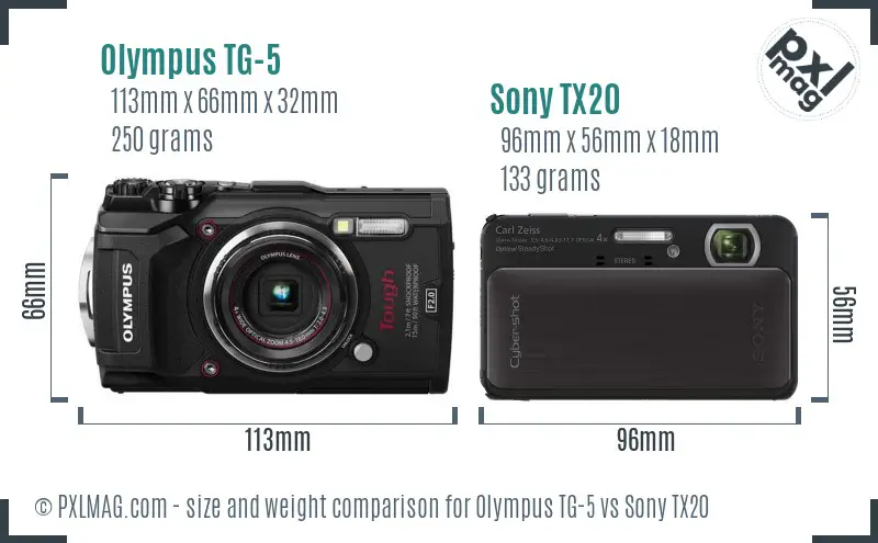 Olympus TG-5 vs Sony TX20 size comparison