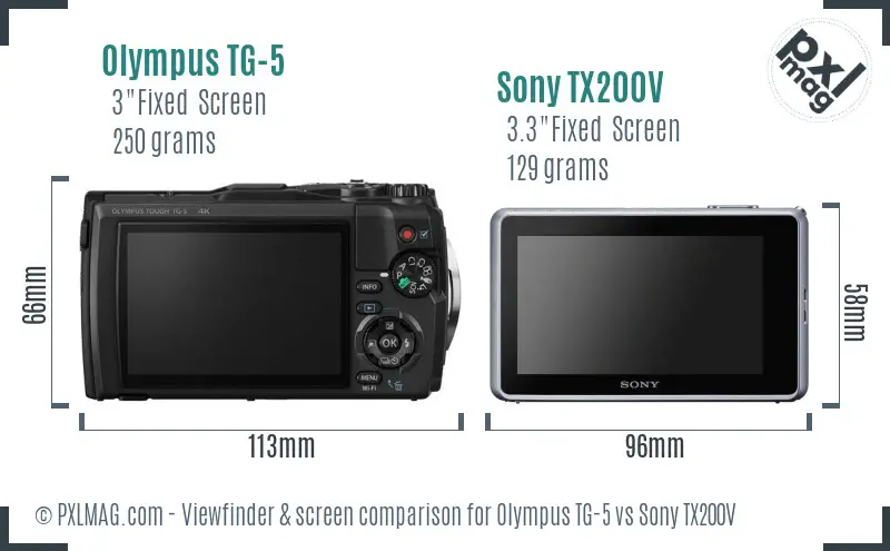 Olympus TG-5 vs Sony TX200V Screen and Viewfinder comparison