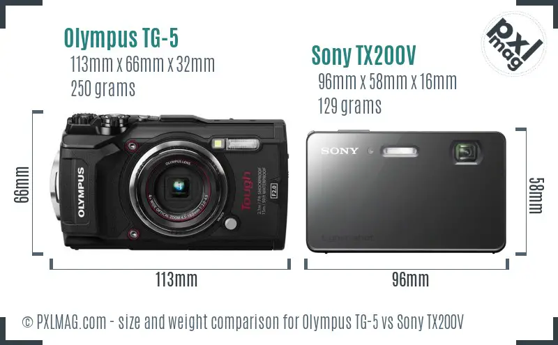 Olympus TG-5 vs Sony TX200V size comparison