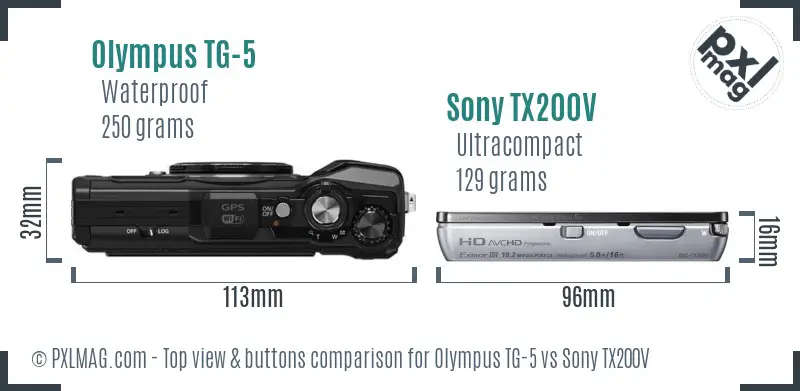 Olympus TG-5 vs Sony TX200V top view buttons comparison