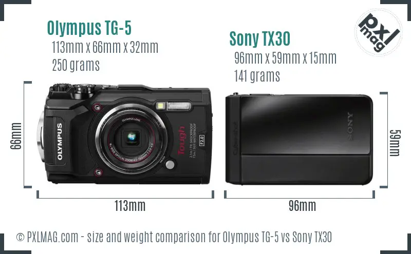 Olympus TG-5 vs Sony TX30 size comparison Olympus TG-5 vs Sony TX30 size comparison